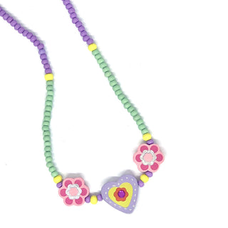 Hearts and Flowers Wooden Beaded Necklace | Girls Gifts NZ