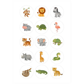 Watercolour Jungle Safari Animals Deluxe Edible Icing Cupcake Images