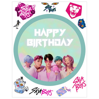 KPop Demon Hunters Saja Boys Pastel Edible Icing Cake Image with FREE Edible Icons