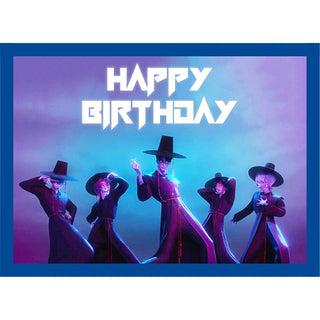 Kpop Demon Hunters Saja Boys Blue Edible Icing Cake Image - A4 Rectangle