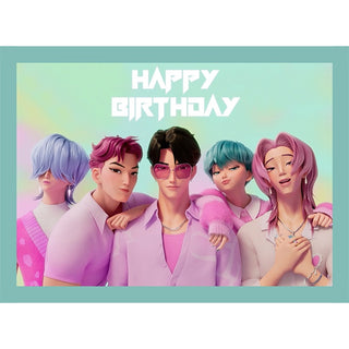 Kpop Demon Hunters Saja Boys Pastel Edible Icing Cake Image - A4 Rectangle