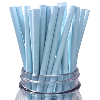 Solid Pale Blue Paper Straws - 25 Pkt