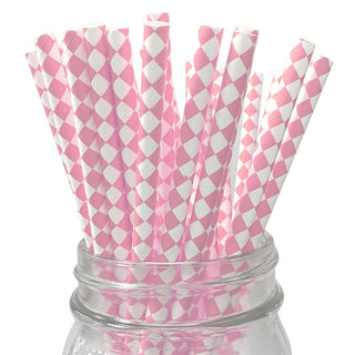 Pink Harlequin Diamond Paper Straws - 24 Pkt