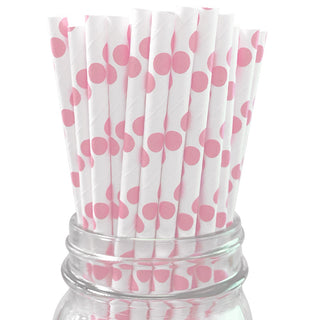 Pale Pink Spot Paper Straws - 25 Pkt