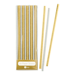 Gold and Silver Foil Paper Straws - 30 Pkt