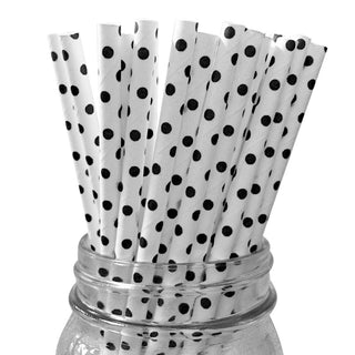 Black Swiss Dot Paper Straws - 25 Pkt