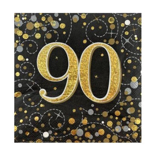 Sparkling Fizz Black & Gold 90th Napkins - Lunch 16 Pkt
