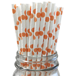Orange Spot Paper Straws - 25 Pkt