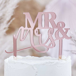 Ginger Ray Mr & Mrs Rose Gold Acrylic Wedding Cake Topper | Ginger Ray Mr & Mrs Rose Gold Acrylic Topper | Mr & Mrs Rose Gold Cake Topper | NZ Party Supplies |