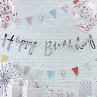 Ginger Ray Silver Happy Birthday Banner