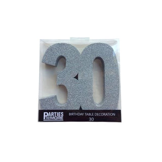 Foam Glitter Number 30 Silver Centrepiece