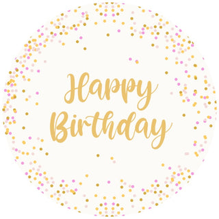 Pink & Gold Happy Birthday Edible Icing Cake Image