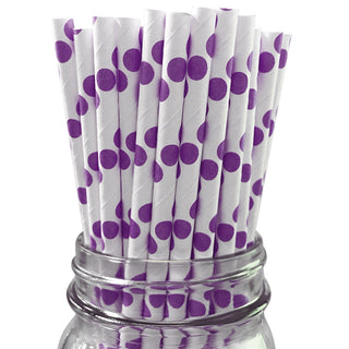 Purple Spot Paper Straws - 25 Pkt