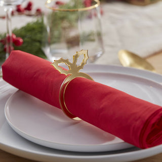 Ginger Ray Gold Acrylic Holly Napkin Rings | Christmas Table decorations NZ