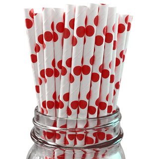 Red Spot Paper Straws - 25 Pkt