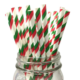 Red & Green Striped Paper Straws - 25 Pkt