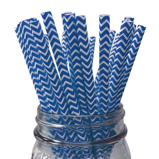 Royal Blue Chevron Paper Straws - 25 Pkt