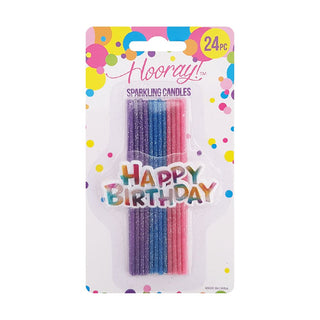 Sparkling Candles with Happy Birthday Cake Topper - 24 Pc