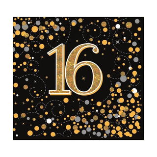 Sparkling Fizz Black & Gold 16th Napkins - Lunch 16 Pkt