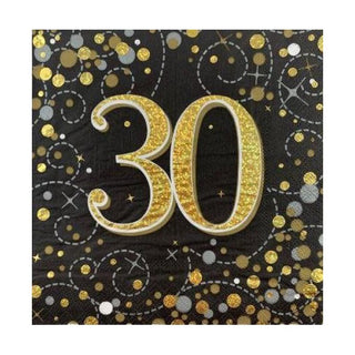 Sparkling Fizz Black & Gold 30th Napkins - Lunch 16 Pkt