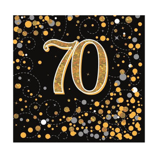 Sparkling Fizz Black & Gold 70th Napkins - Lunch 16 Pkt