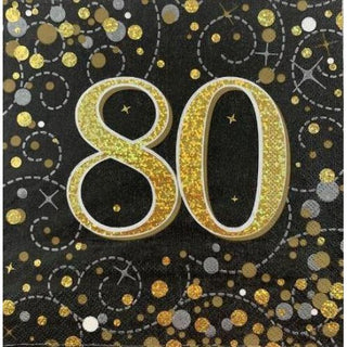 Sparkling Fizz Black & Gold 80th Napkins | 80th Party Supplies NZ