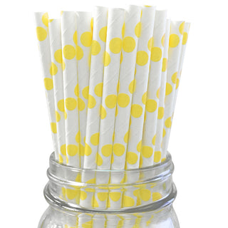Yellow Spot Paper Straws - 25 Pkt