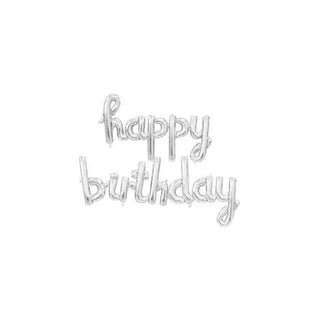 Silver Happy Birthday Script Balloon Banner Kit | Silver Party Supplies NZ