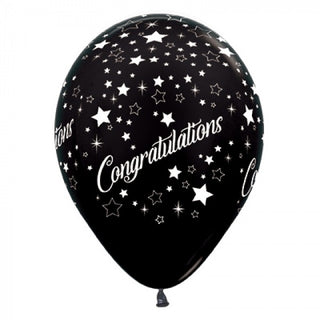 Metallic Black Congratulations Stars Balloons 