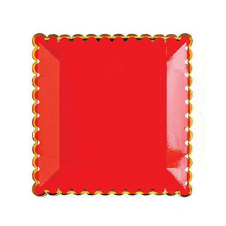 Red Scalloped Squared Plates - Dinner 12 Pkt