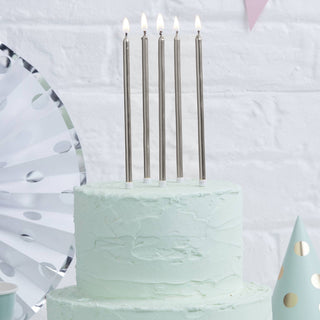 Silver Tapered Candles - 12 Pack