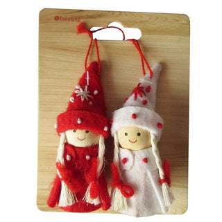 Red & White Felt Girls Christmas Decorations