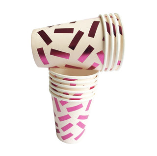 Pink Metallic Confetti Cups | Metallic Confetti Cups | Pink Confetti Cups | NZ Party Supplies |