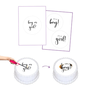 Black & White Gender Reveal Burnaway Edible Cake Image Set | Gender Reveal Supplies NZ
