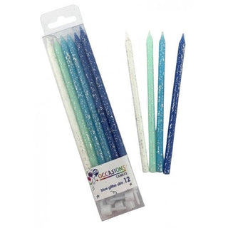Blue Glitter Birthday Candles | Blue Party Supplies NZ