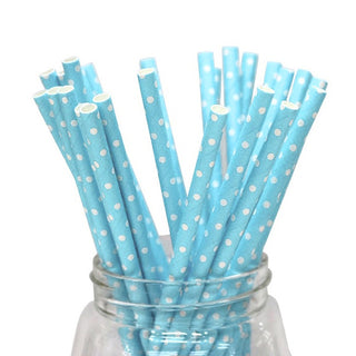 Blue Swiss Dot Paper Straws - 25 Pkt