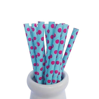 Blue & Pink Spot Paper Straws - 25 Pkt
