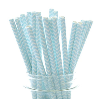 Pale Blue Chevron Paper Straws - 25 Pkt