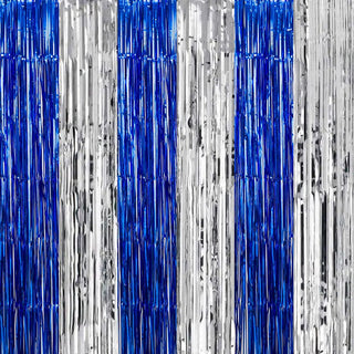 Blue & Silver Foil Buffet Table Backdrop Curtain | Space Party Supplies NZ