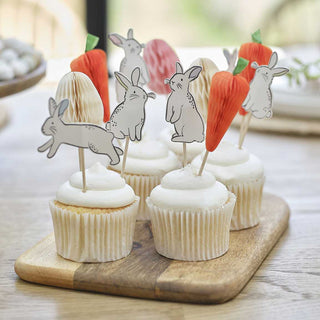 Ginger Ray Easter Bunny, Carrot & Egg Cupcake Toppers - 12 Pkt