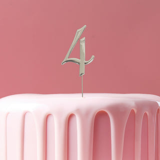 Silver Number 4 Cake Topper