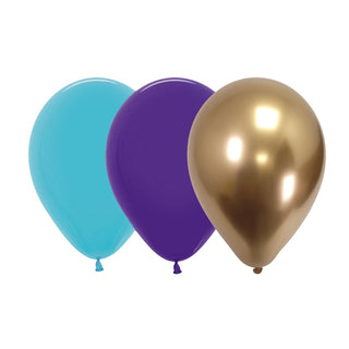 Caribbean Blue, Purple & Gold Balloons - 12 Pkt