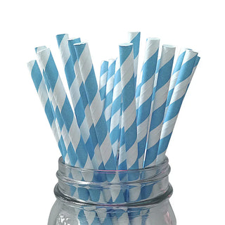 Pale Blue Striped Paper Straws | Blue Party Supplies