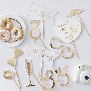 Ginger Ray Gold Wedding Photo Props | Ginger Ray | Gold Wedding Photo Props | Wedding Photo Props | NZ Party Supplies |