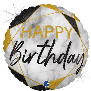 Black & Gold Marble Happy Birthday Foil Balloon