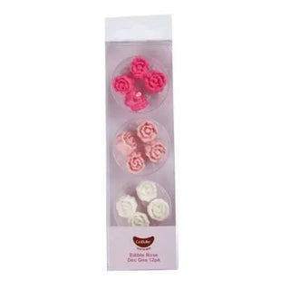 Edible Pink and White Rose Dec Ons - 12 Pack