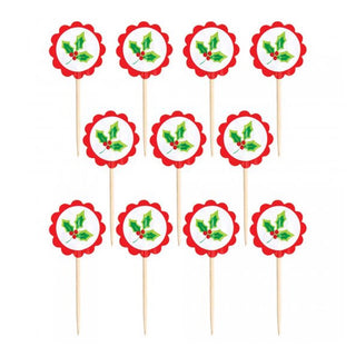 Christmas Holly Cupcake Toppers - 36 Pkt