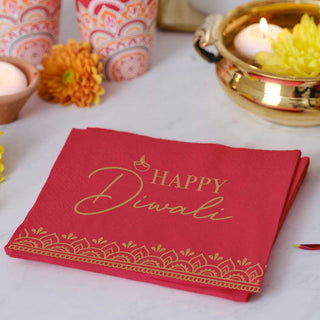 Ginger Ray Red Happy Diwali Paper Napkins - 16 Pkt