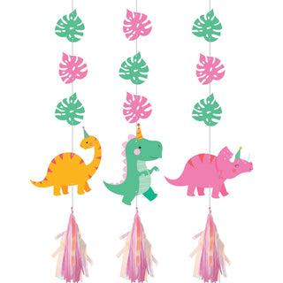 Pink Dinosaur Party Hanging Decorations