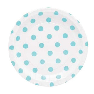 Sambellina White with Pastel Blue Polka Dot Plates - Lunch - 12 Pack